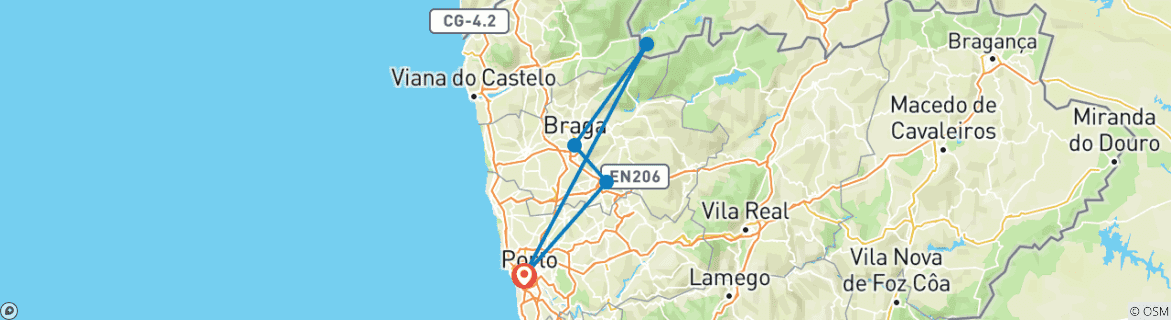 Image of a map showing the route of the tour