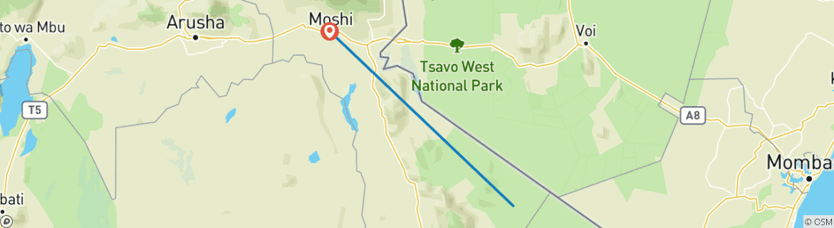 Image of a map showing the route of the tour