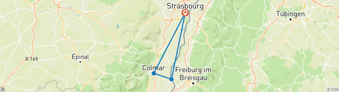 Image of a map showing the route of the tour