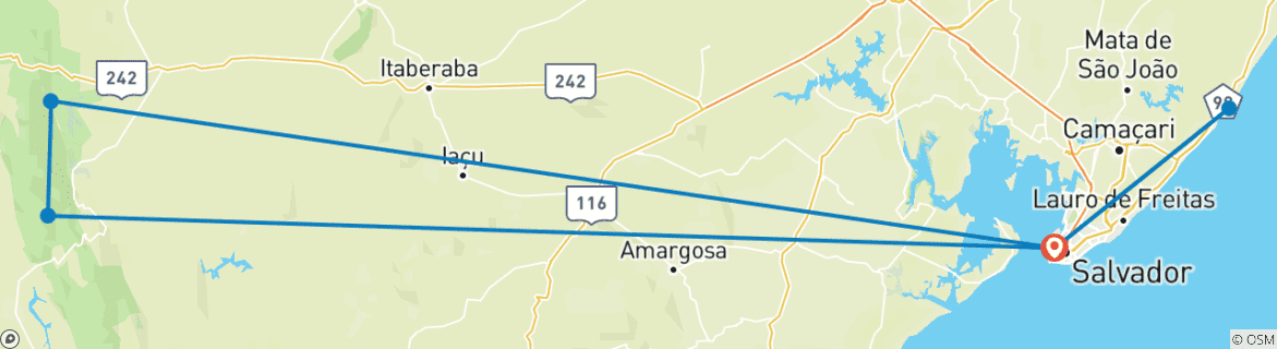 Image of a map showing the route of the tour