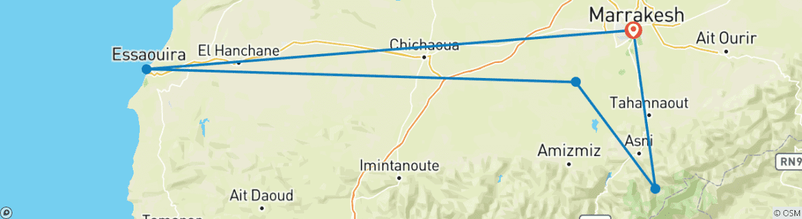 Image d'une carte montrant l'itinéraire du circuit