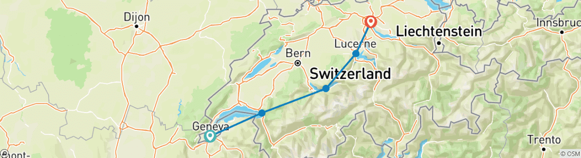 Image of a map showing the route of the tour