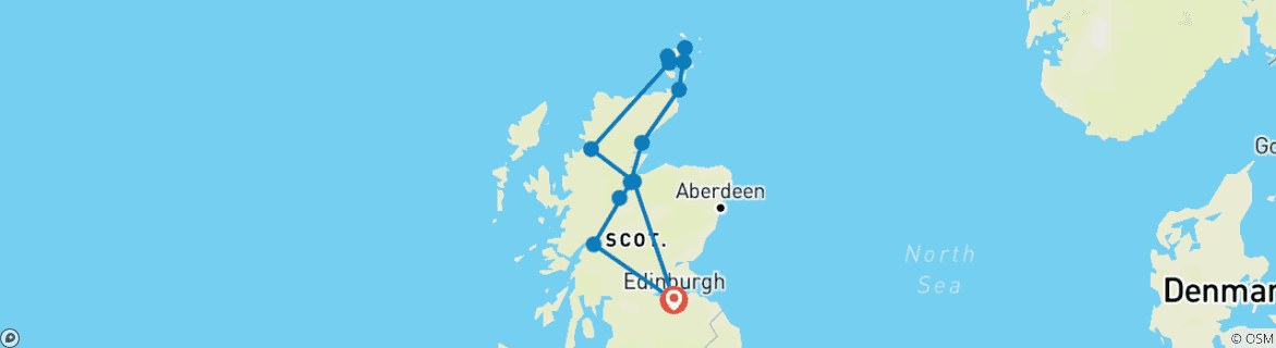 Image of a map showing the route of the tour