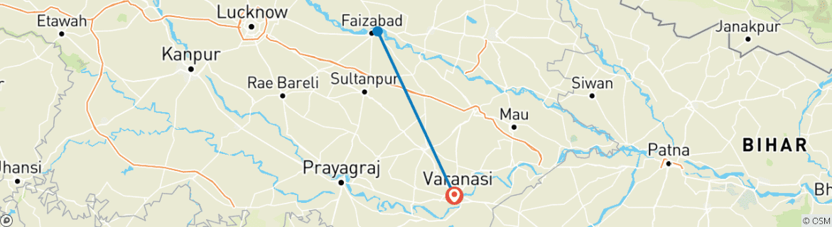 Image of a map showing the route of the tour