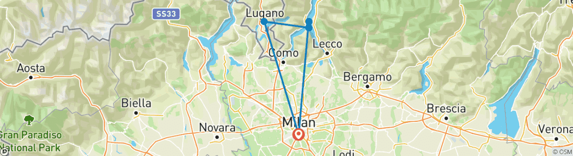 Image d'une carte montrant l'itinéraire du circuit