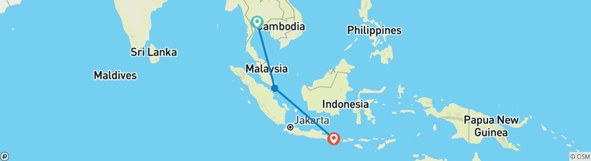 Image of a map showing the route of the tour