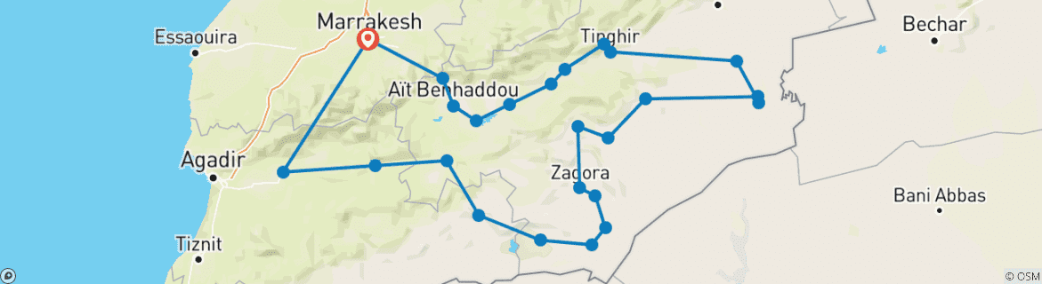 Image d'une carte montrant l'itinéraire du circuit