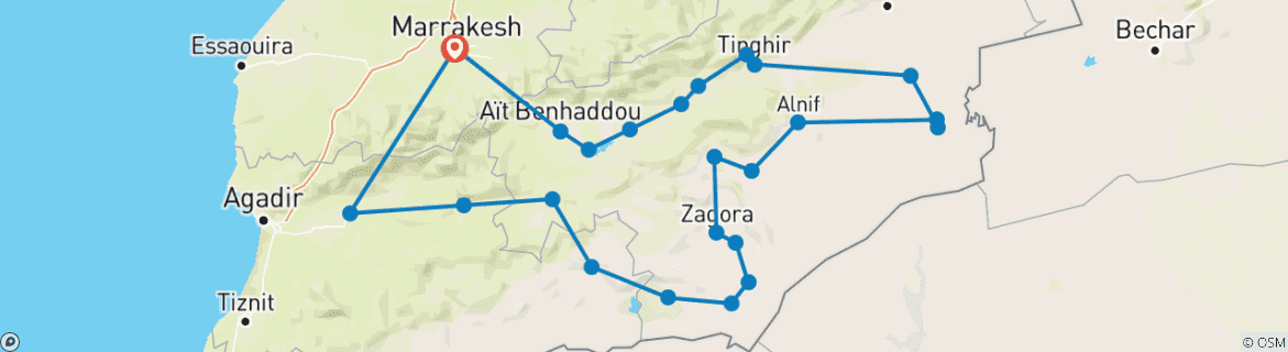 Image of a map showing the route of the tour
