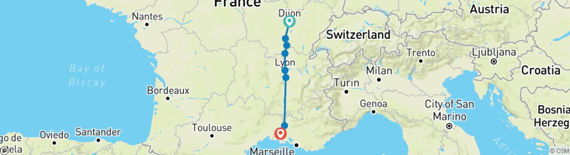 Image d'une carte montrant l'itinéraire du circuit