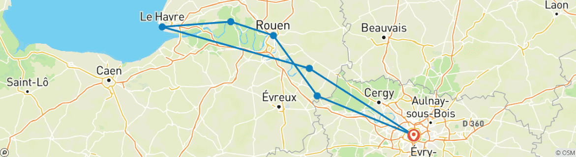 Image d'une carte montrant l'itinéraire du circuit