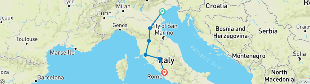 Karte mit der Reiseroute