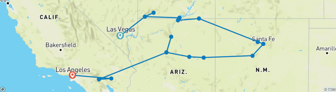 Image of a map showing the route of the tour