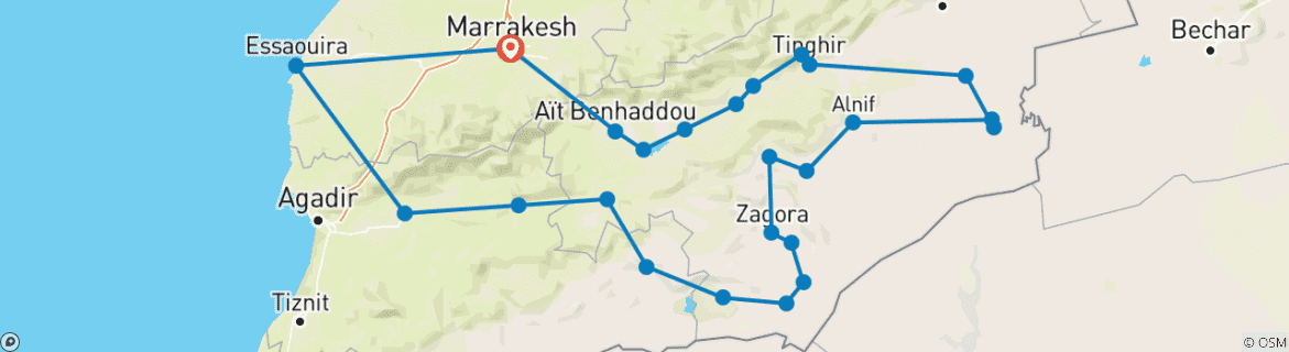 Image of a map showing the route of the tour