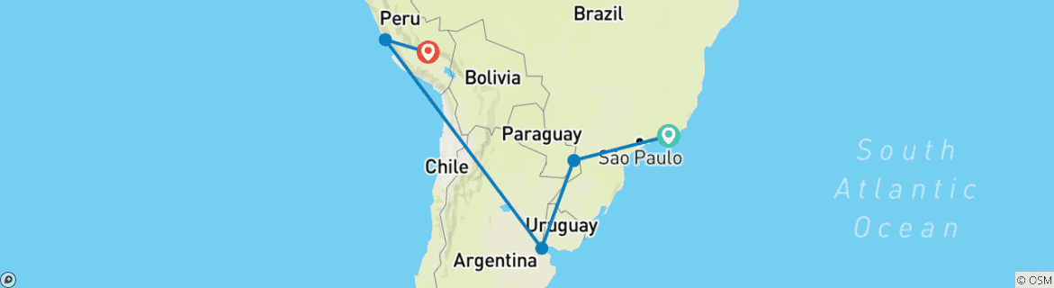 Image of a map showing the route of the tour