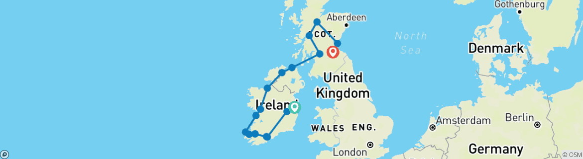 Image of a map showing the route of the tour