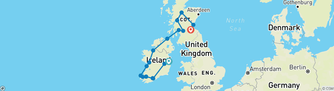 Image d'une carte montrant l'itinéraire du circuit