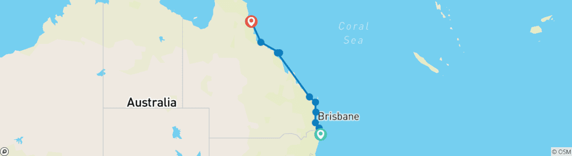 Image of a map showing the route of the tour