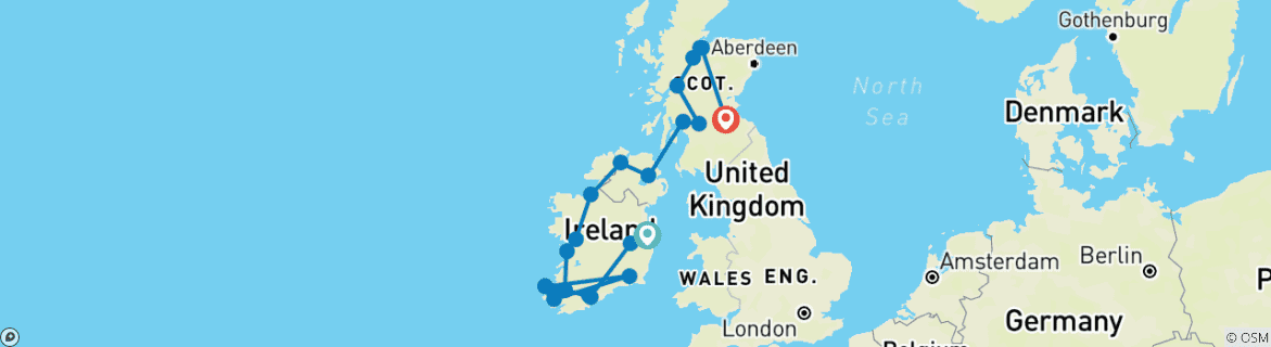 Image of a map showing the route of the tour