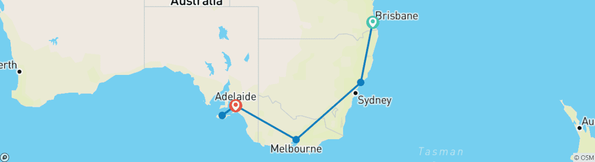 Image of a map showing the route of the tour