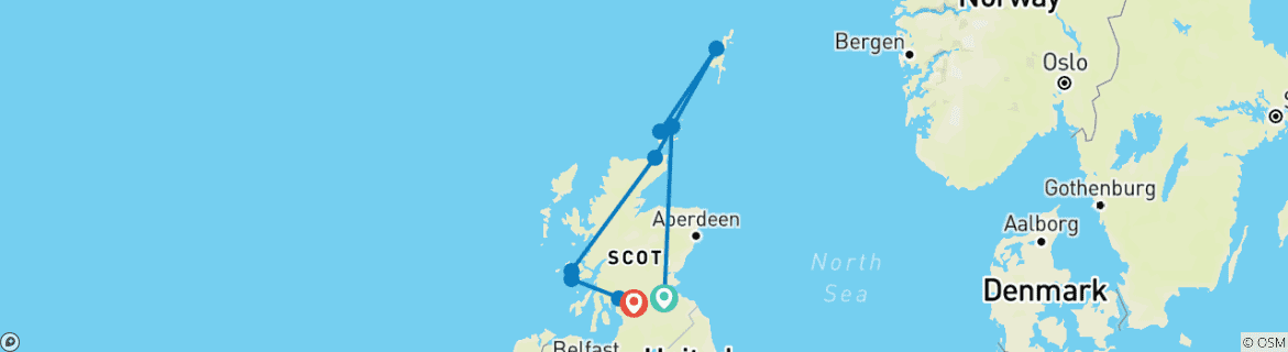 Image of a map showing the route of the tour