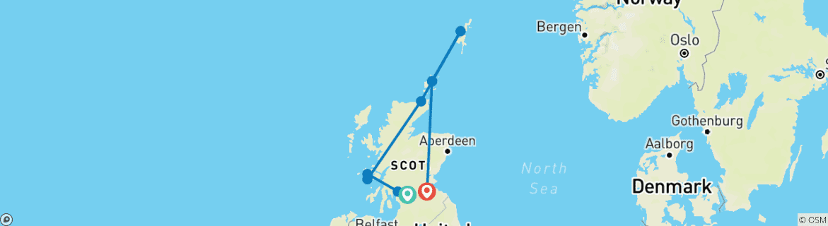 Image of a map showing the route of the tour