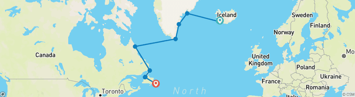 Image of a map showing the route of the tour