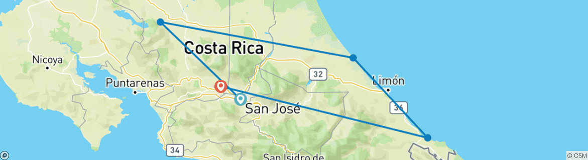 Image of a map showing the route of the tour