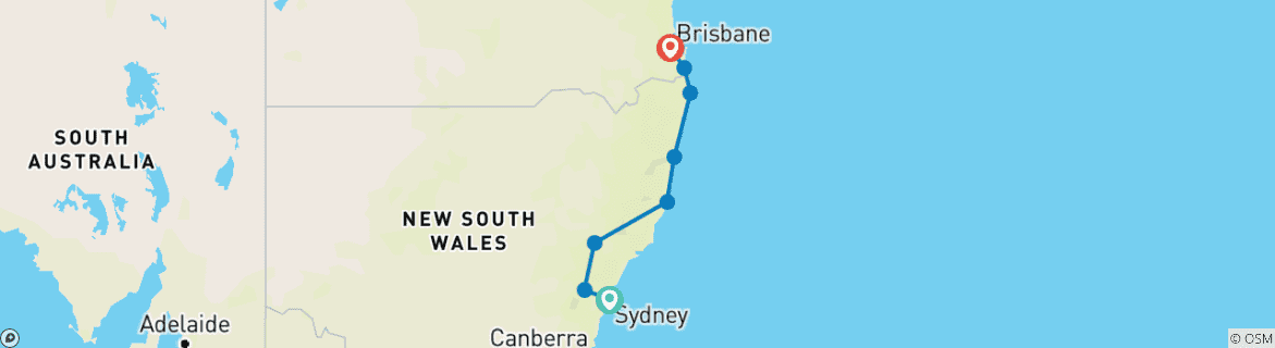 Image of a map showing the route of the tour