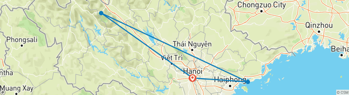Image of a map showing the route of the tour