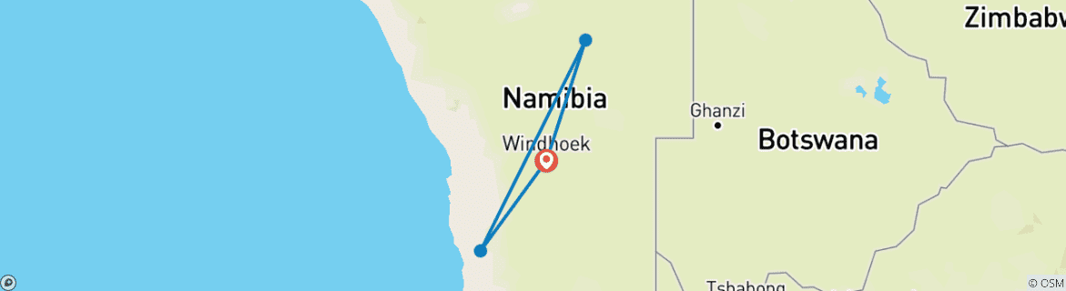 Image of a map showing the route of the tour