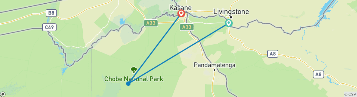Image of a map showing the route of the tour