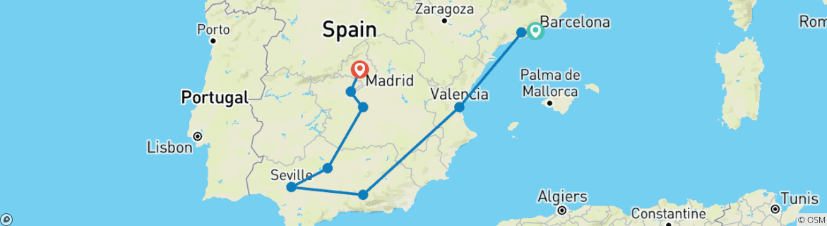 Carte du circuit Les points forts de l'Espagne