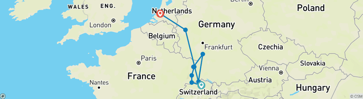 Image d'une carte montrant l'itinéraire du circuit