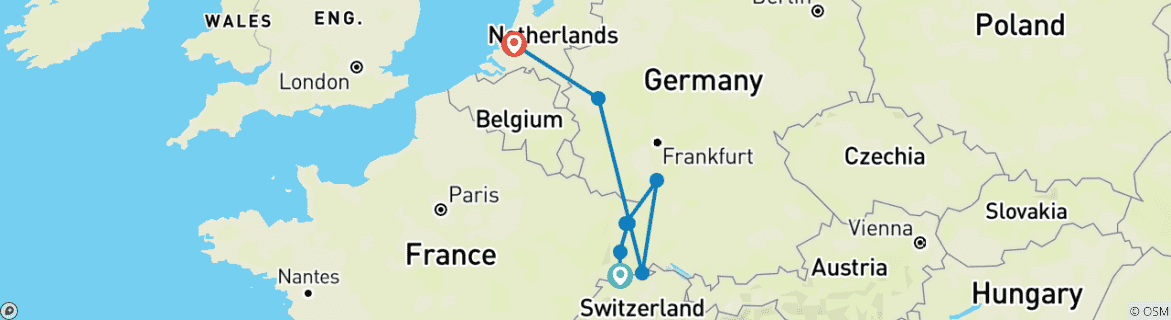 Image d'une carte montrant l'itinéraire du circuit