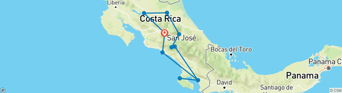 Image of a map showing the route of the tour