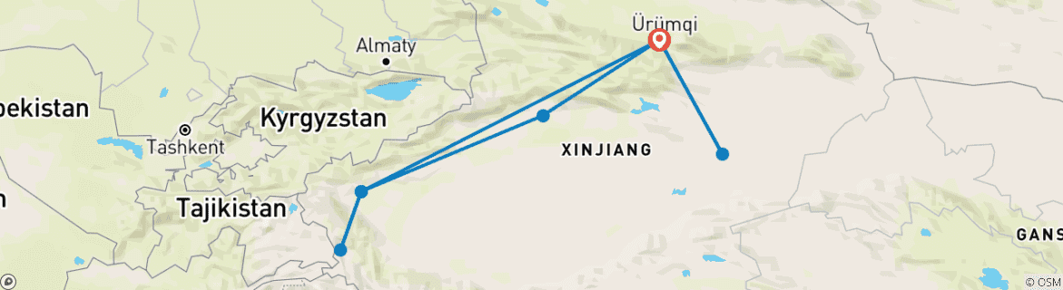 Image of a map showing the route of the tour