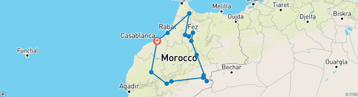 Image d'une carte montrant l'itinéraire du circuit