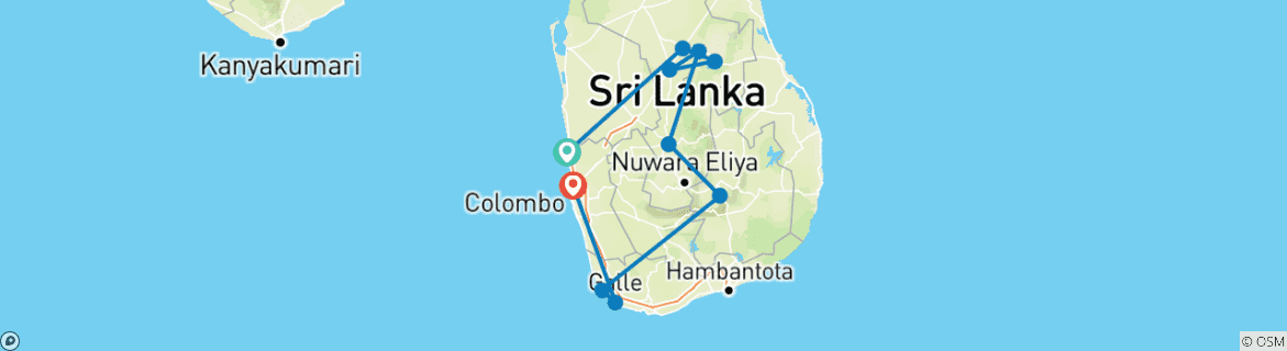 Image of a map showing the route of the tour