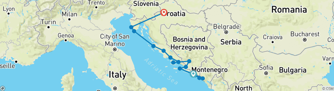 Image d'une carte montrant l'itinéraire du circuit