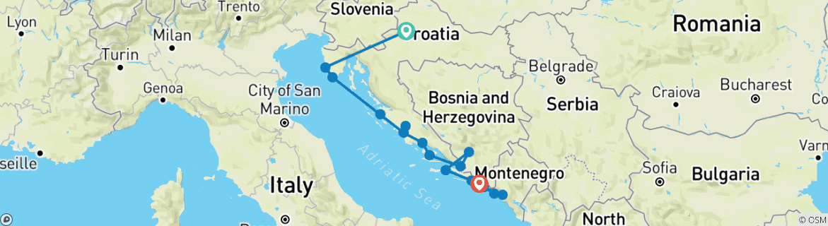 Image d'une carte montrant l'itinéraire du circuit