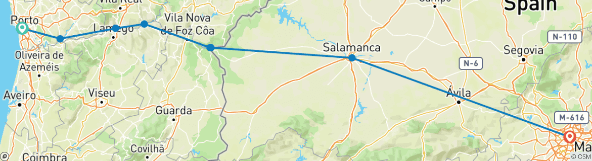 Image of a map showing the route of the tour