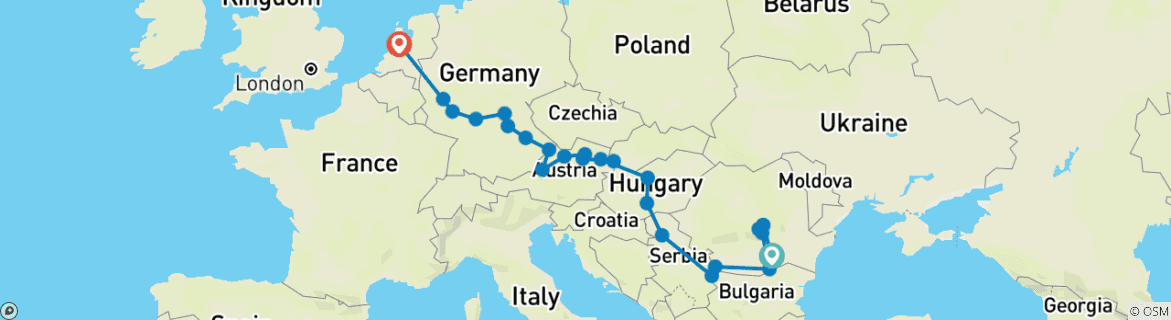 Image d'une carte montrant l'itinéraire du circuit