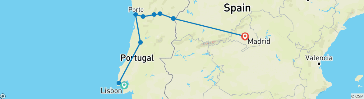 Image of a map showing the route of the tour