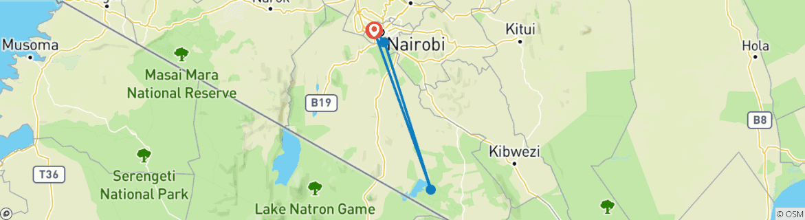 Image of a map showing the route of the tour