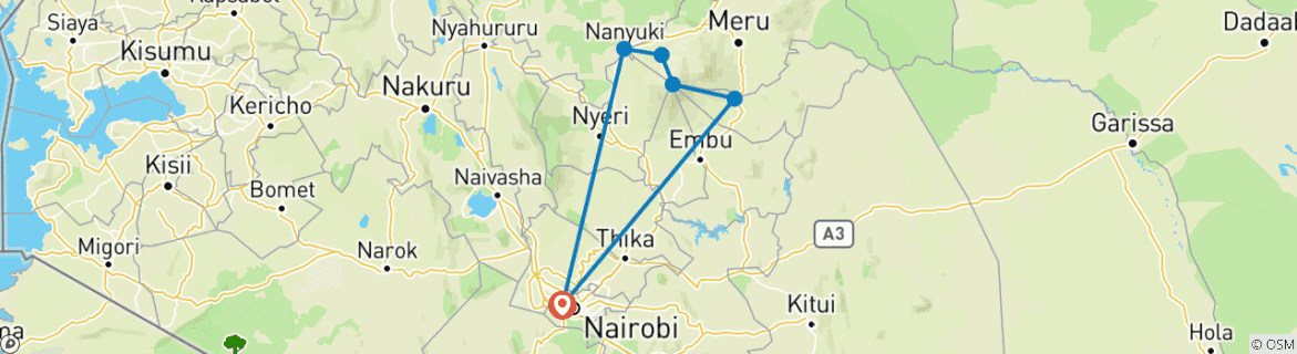 Image of a map showing the route of the tour