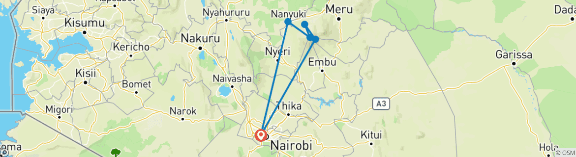 Image of a map showing the route of the tour