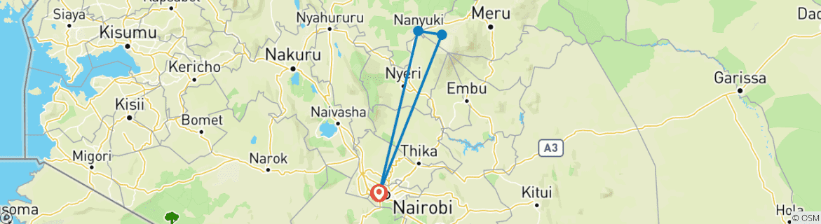 Image of a map showing the route of the tour
