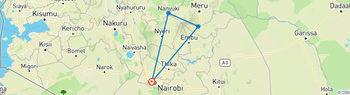 Image of a map showing the route of the tour