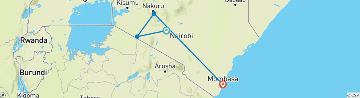 Image of a map showing the route of the tour