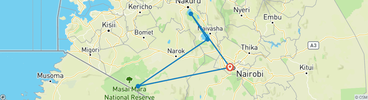 Image d'une carte montrant l'itinéraire du circuit